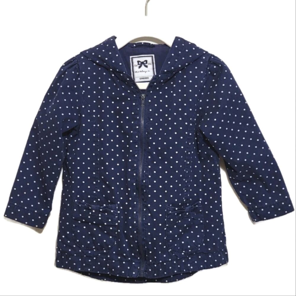 GYMBOREE Girls Polka Dot Zip Front Hooded Blue and White Cotton Jacket Size 2T